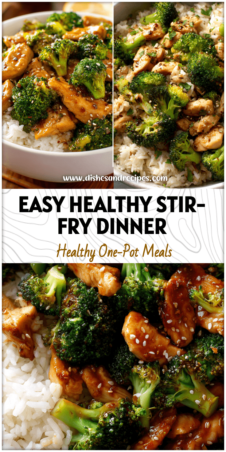Bowl of Chicken Broccoli Stir-Fry with rice and shredded chicken for an easy healthy dinner recipe.